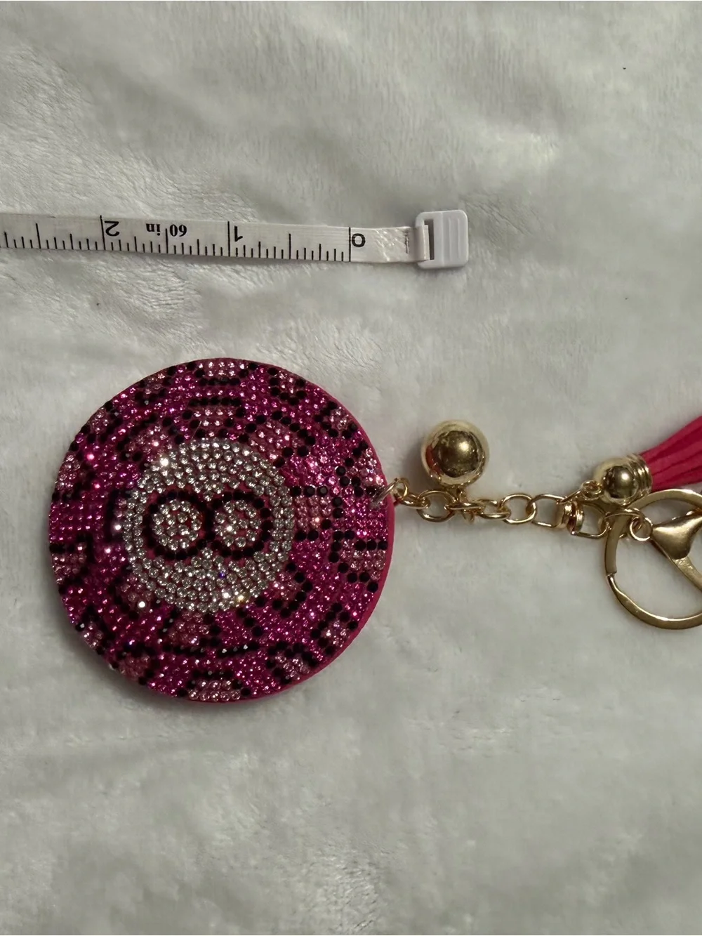 Pink Rhinestone '8' Tassel Key & Card Holder Charm